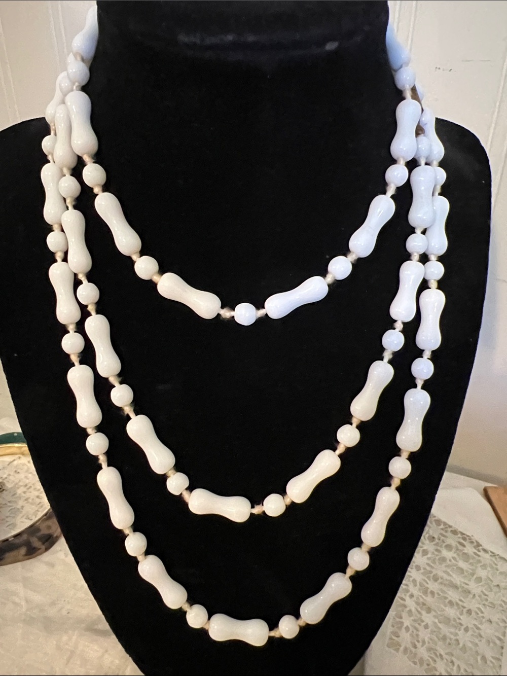 Vintage mid century Hand Tied Glass bamboo beads single Strand necklace 48”